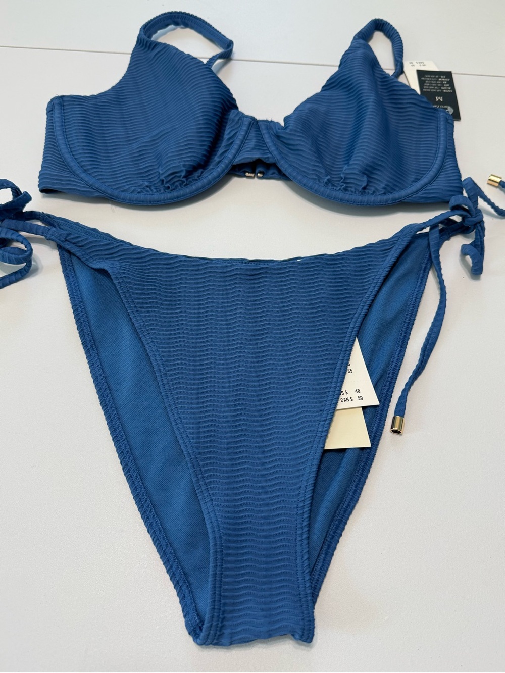 Abercrombie & Fitch Swimwear Curve Love Textured Blue Underwire Bikini Set M